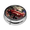 4th of July Patriotic Old Red Truck Pill Box 3 Compartment Round Portable Pill Case for Pocket or Purse Pill Holder Weekly Pill Organizer Decorative Metal Medicine Vitamin Organizer Travel Gift view 3