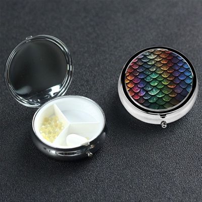 Dragon Scale Pill Box 3 Compartment Round Portable Pill Case for Pocket or Purse Pill Holder Weekly Pill Organizer Decorative Metal Medicine Vitamin Organizer Travel Gift