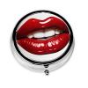 Cute Graphic Red Lips Pill Box 3 Compartment Round Portable Pill Case for Pocket or Purse Pill Holder Weekly Pill Organizer Decorative Metal Medicine Vitamin Organizer Travel Gift view 2