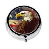 American USA Flag Eagle Art Pill Box 3 Compartment Round Portable Pill Case for Pocket or Purse Pill Holder Weekly Pill Organizer Decorative Metal Medicine Vitamin Organizer Travel Gift view 2