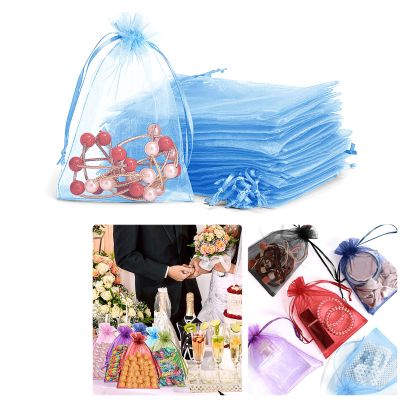 100 Pack Small Mesh Gift Bags,Jewelry Bags with Drawstring,Organza Mesh Bags For Gifts (Sky blue, 20 * 30CM)