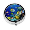 Tropical Ocean Sea Fish Pill Box 3 Compartment Round Portable Pill Case for Pocket or Purse Pill Holder Weekly Pill Organizer Decorative Metal Medicine Vitamin Organizer Travel Gift view 2