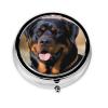 Rottweiler Dog Pill Box 3 Compartment Round Portable Pill Case for Pocket or Purse Pill Holder Weekly Pill Organizer Decorative Metal Medicine Vitamin Organizer Travel Gift view 2