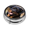 Rottweiler Dog Pill Box 3 Compartment Round Portable Pill Case for Pocket or Purse Pill Holder Weekly Pill Organizer Decorative Metal Medicine Vitamin Organizer Travel Gift view 3