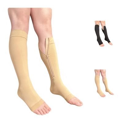 Ziperior Big Tall Open Toe Inside Leg Zipper 30-40 mmHg Compression Grade 3 Large Wide Calf Socks (Nude, 5X-Large)