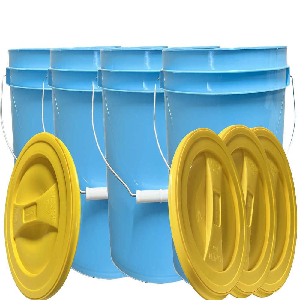 House Naturals 2 Gallon Food Grade Plastic Bucket with Screw on Lids, Made in USA, Pack of 4