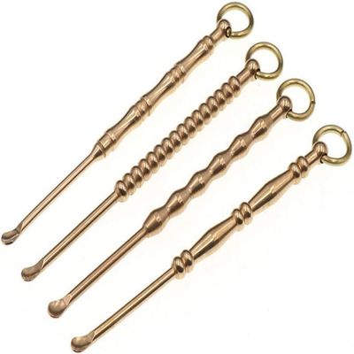 4Pcs Gold Ear Pick Ear Curette Cleaner, Brass Reusable Ear Cleaner with Key Ring, Earwax Removal Ear Care, Smooth Ear ScoopEarwax Removal Cleaning Tools