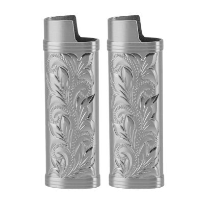 TOPINCN 2Pcs Vintage Metal Lighter Case Cover, Retro Zinc Alloy Floral Stamped Protective Holder, Lighter Sleeve Protector Shell, Suitable for Most Standard Lighters,