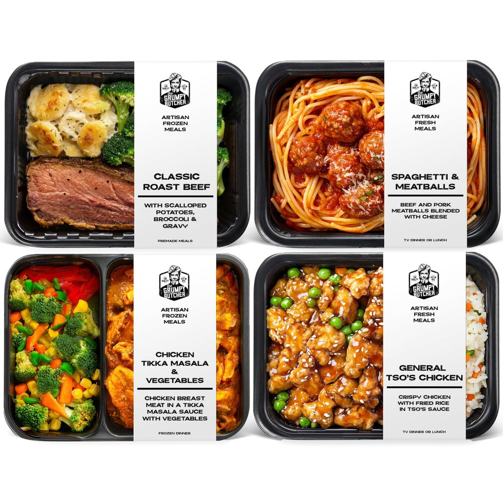 Grumpy Butcher Chef-Crafted Gourmet Meals Sampler: BBQ Fusion, 4-pack (12-15 oz each) Premium Prepared Meals & Entrees