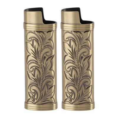 TOPINCN 2Pcs Vintage Metal Lighter Case Cover, Retro Zinc Alloy Floral Stamped Protective Holder, Lighter Sleeve Protector Shell, Suitable for Most Standard Lighters,