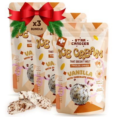 Star Candies Freeze Dried Ice Cream Vanilla Chocolate Pieces | No Melting Freeze Dried Candy | Crunchy & Delicious Camping Food | Premium Astronaut Ice Cream | No Added Sugar | (7.5 oz; 3 pack)