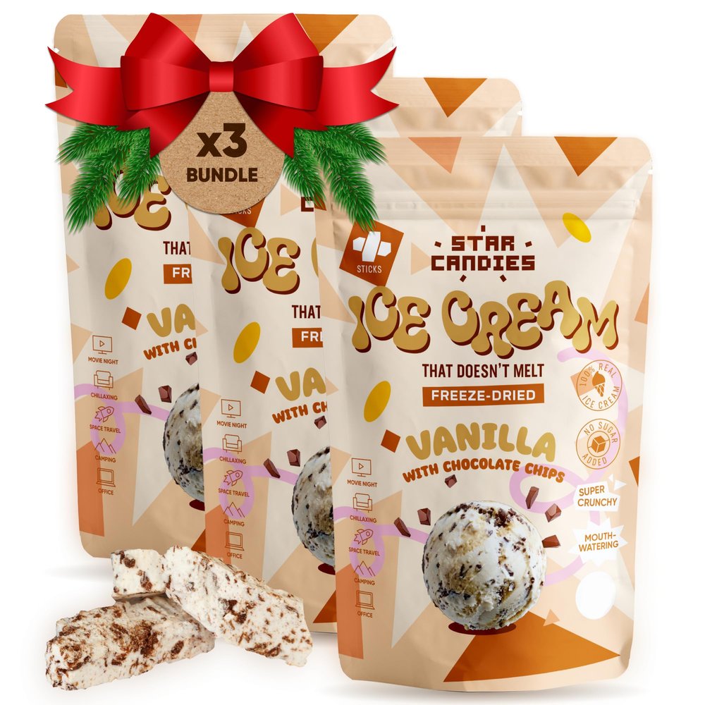 Star Candies Freeze Dried Ice Cream Vanilla Chocolate Pieces | No Melting Freeze Dried Candy | Crunchy & Delicious Camping Food | Premium Astronaut Ice Cream | No Added Sugar | (7.5 oz; 3 pack)