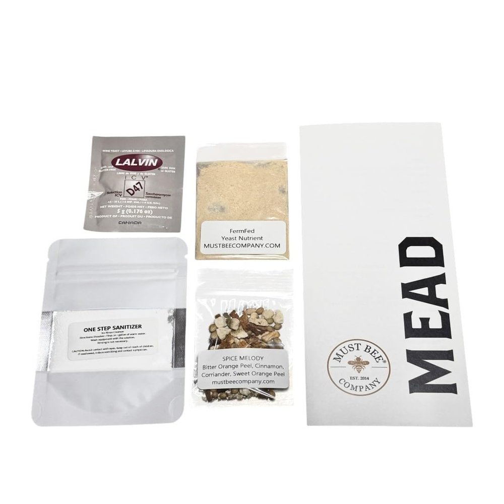 Mead Ingredients Only- Yeast, Yeast Nutrients, Spice Melody (Bitter Orange Peel, Sweet Orange Peel, Coriander, Cinnamon) One Step Cleanser & Instructions. Use With Any Mead Making Kit.