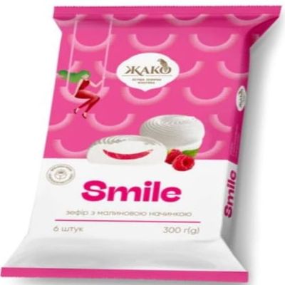 Jako Zefir Smile With Raspberry Filling Marshmallow 10.58 oz / 300 gr Product of Ukraine (1 Pack)