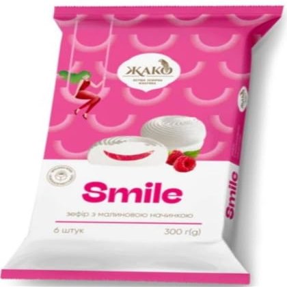 Jako Zefir Smile With Raspberry Filling Marshmallow 10.58 oz / 300 gr Product of Ukraine (1 Pack)