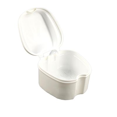 HAPINARY Denture Storage Box Strainer Portable and False Teeth Container for Travel and Cleaning Compact Design for Mouth Guards and Retainers White