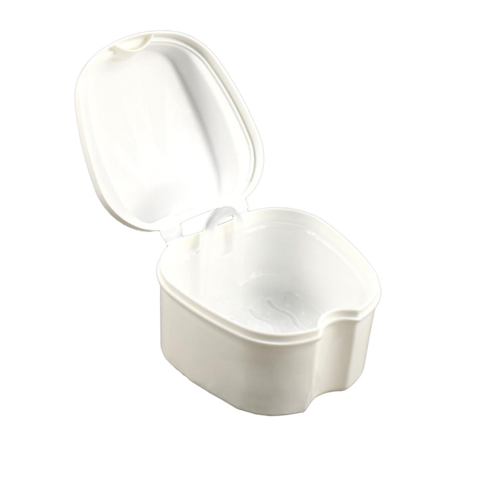 HAPINARY Denture Storage Box Strainer Portable and False Teeth Container for Travel and Cleaning Compact Design for Mouth Guards and Retainers White