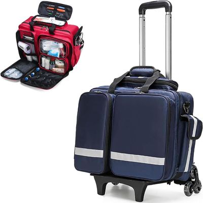 Portable First Aid Kit Bag, Professional Large Capacity Medical Trolley Bag with Wheels and Inner Dividers,Waterproof(Blue)