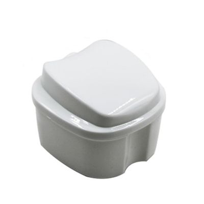 GOOHOCHY Denture Bath Box Case Strainer Portable False Teeth Storage Container Compact and Design for Travel Easy Cleaning White