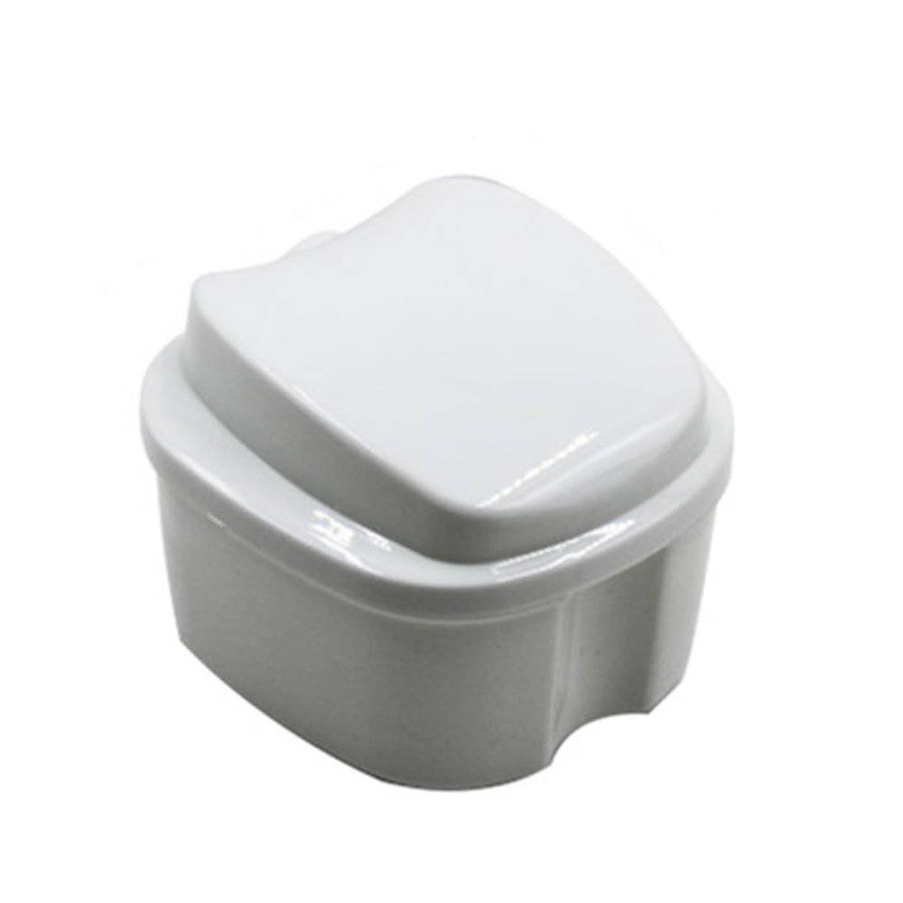 GOOHOCHY Denture Bath Box Case Strainer Portable False Teeth Storage Container Compact and Design for Travel Easy Cleaning White