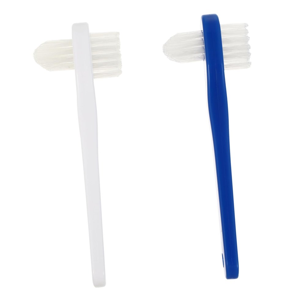 Baluue 2pcs Dual-Head Denture Cleaning Brush Soft and Firm Bristles for False Teeth Care Ergonomic Non-Slip Handle for Easy Control White Blue