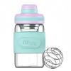 HENGFEI Glass Shaker Bottle 12oz for Protein Mixes, Borosilicate Glass Shaker with Strainer and Silicone Sleeve (Lilac-Cyan) view 1