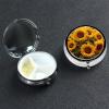 Sunflowers Pill Box 3 Compartment Round Portable Pill Case for Pocket or Purse Pill Holder Weekly Pill Organizer Decorative Metal Medicine Vitamin Organizer Travel Gift view 1