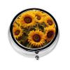 Sunflowers Pill Box 3 Compartment Round Portable Pill Case for Pocket or Purse Pill Holder Weekly Pill Organizer Decorative Metal Medicine Vitamin Organizer Travel Gift view 2