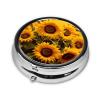 Sunflowers Pill Box 3 Compartment Round Portable Pill Case for Pocket or Purse Pill Holder Weekly Pill Organizer Decorative Metal Medicine Vitamin Organizer Travel Gift view 3