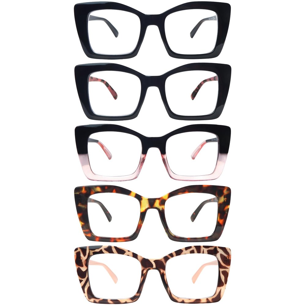 VIGOALOR Reading Glasses for Women 5 Pack lue Light Blocking Oversized Square Computer Spring Hinge Readers (5 Mix, 2.0, multiplier_x)
