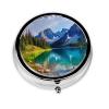 Lake Mountain Landscape Pill Box 3 Compartment Round Portable Pill Case for Pocket or Purse Pill Holder Weekly Pill Organizer Decorative Metal Medicine Vitamin Organizer Travel Gift view 2