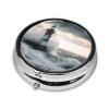 Lighthouse in Storm Pill Box 3 Compartment Round Portable Pill Case for Pocket or Purse Pill Holder Weekly Pill Organizer Decorative Metal Medicine Vitamin Organizer Travel Gift view 3
