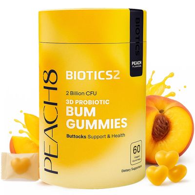 Peach8 BBL Booty Gummies for Womens Hip Butt & Curves MAX Formula PLUS 2x Billion Probiotics 4x Herbal Supplements Saw Palmetto, Black Maca, 8x Vitamins for Bbl Support | Sugar-Free Vegan 60ct