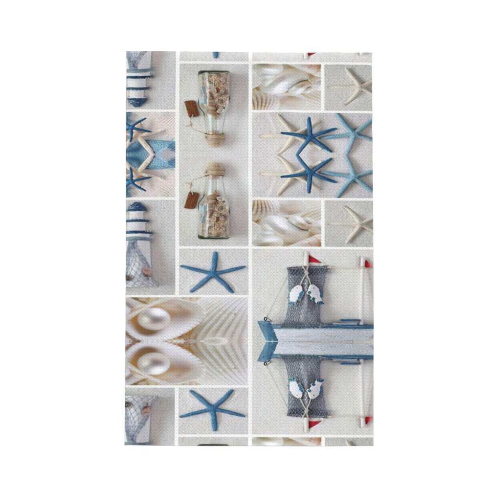 Juandeng Bottle Seashell Sea Star Lighthouse Print Waffle Kitchen Towels-Super Absorbent Quick-Drying Dish Cloths for Kitchen Cleaning Towel