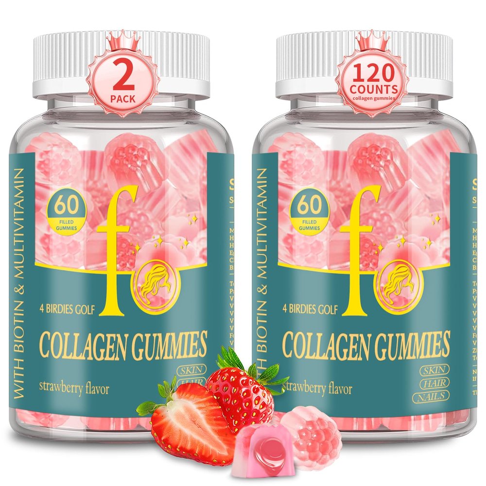 4 BIRDIES GOLF Collagen Gummies for Women Sugar Free, Hydrolyzed Collagen Peptides Gummies Type I, II, III, V, X with Biotin, Zinc Vitamins C A B D E for Skin Hair Nails, Bone,120 Count
