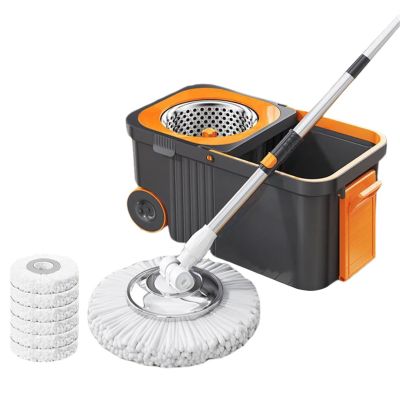lISusanll Hands-Free Floor Mop Bucket Set with Microfiber Replacement Pads for Effortless Home Cleaning(Grey)