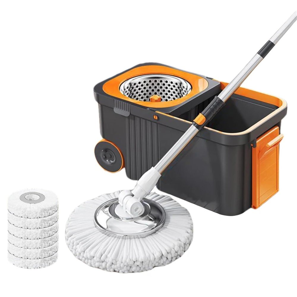lISusanll Hands-Free Floor Mop Bucket Set with Microfiber Replacement Pads for Effortless Home Cleaning(Grey)
