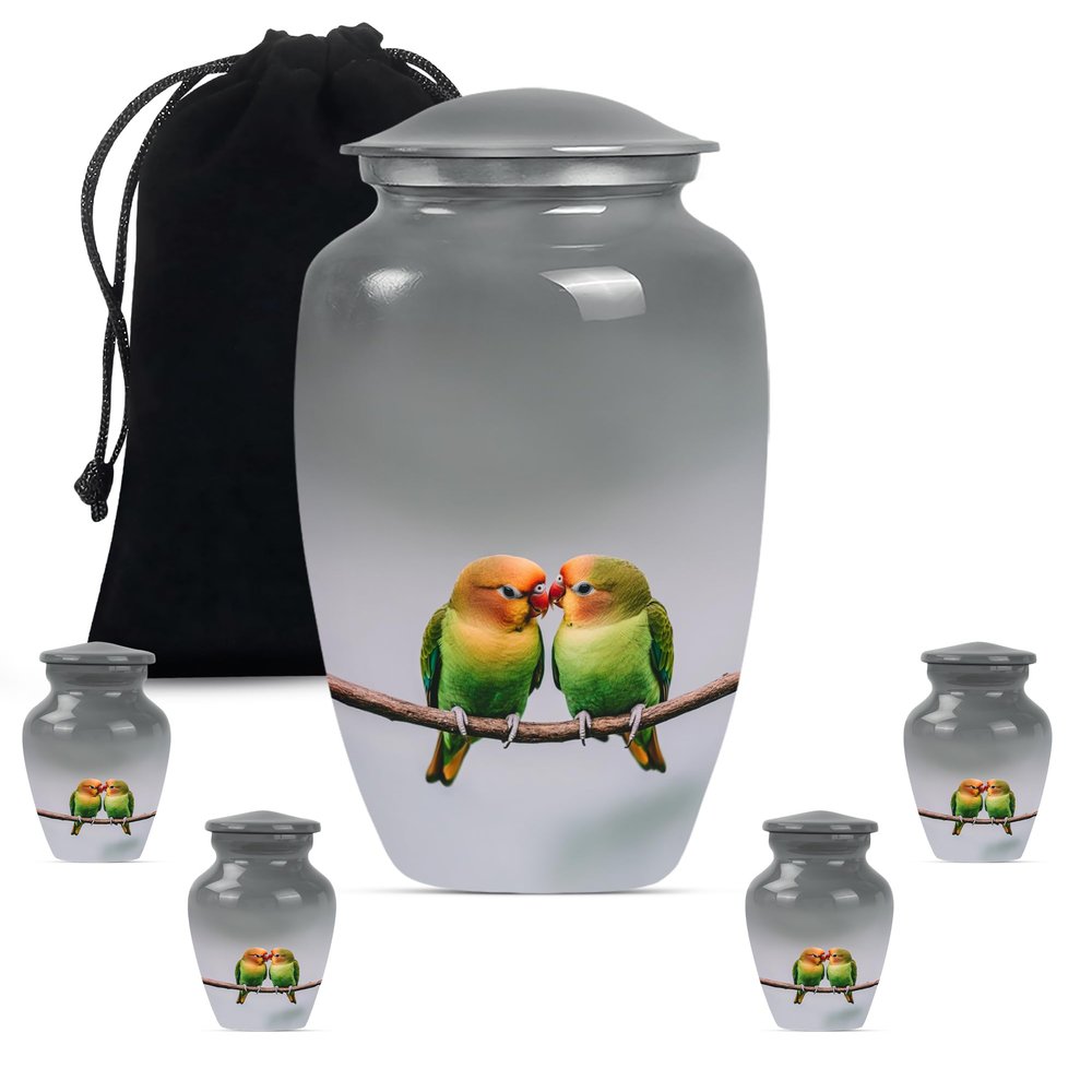Parrot Urn, Cremation Urns for Human Ashes, Funeral Urns for Ashes Adult, Small Urns Human Ashes, Large Urns for Human Ashes, Burial Urns for Humans (Size - 10inch 1Pcs, 3inch 4Pcs)