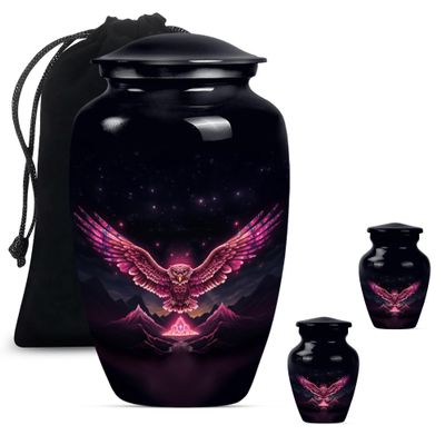 Owl Urn, Urns for Human Ashes Large Adult, Urn for Ashes Adult Male, Mini Urns for Human Ashes, Burial Urns for Adult Human Ashes, Urn for Ashes for Women(Size - 10inch 1Pcs, 3inch 2Pcs)