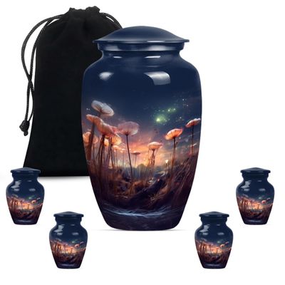 Enchanted Meadow Urn, Funeral Cremation Urn for Adult Men, Mini Urns for Ashes, Urn for Ashes Adult Male, Urns for Human Ashes Adult Female, Burial Urns for Adult Human Ashes(10inch 1Pcs, 3inch 4Pcs)