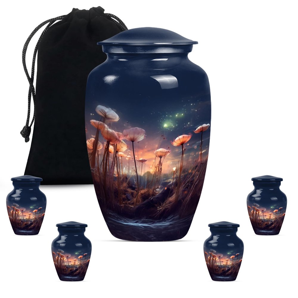 Enchanted Meadow Urn, Funeral Cremation Urn for Adult Men, Mini Urns for Ashes, Urn for Ashes Adult Male, Urns for Human Ashes Adult Female, Burial Urns for Adult Human Ashes(10inch 1Pcs, 3inch 4Pcs)