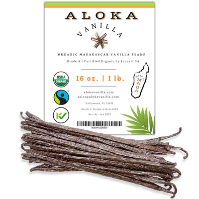 16oz (1 Pound) Count Organic Madagascar Vanilla Beans Grade A Bourbon Pods | Gourmet Whole Vanilla Beans for Baking, Cooking, Extract Making | Rich Aroma, Premium Flavor, Non-GMO, Vegan