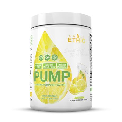 Sweat Ethic Pump Pre Workout Powder, Caffeine Free Pre Workout with Citrulline Malate, Betapower, Beta Alanine, Capros Indian Gooseberry, and Alpha Gpc, Easy to Mix, Lemonade Flavor, 42 Servings