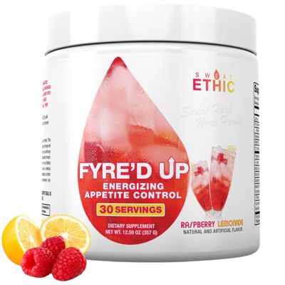 Sweat Ethic FYRED UP, 200MG Natural Caffeine, Supports Active Lifestyle & Dietary Control, Easy-Mix Powder for Pre Workout Energy, Raspberry Lemonade Flavor, 30 Srvgs