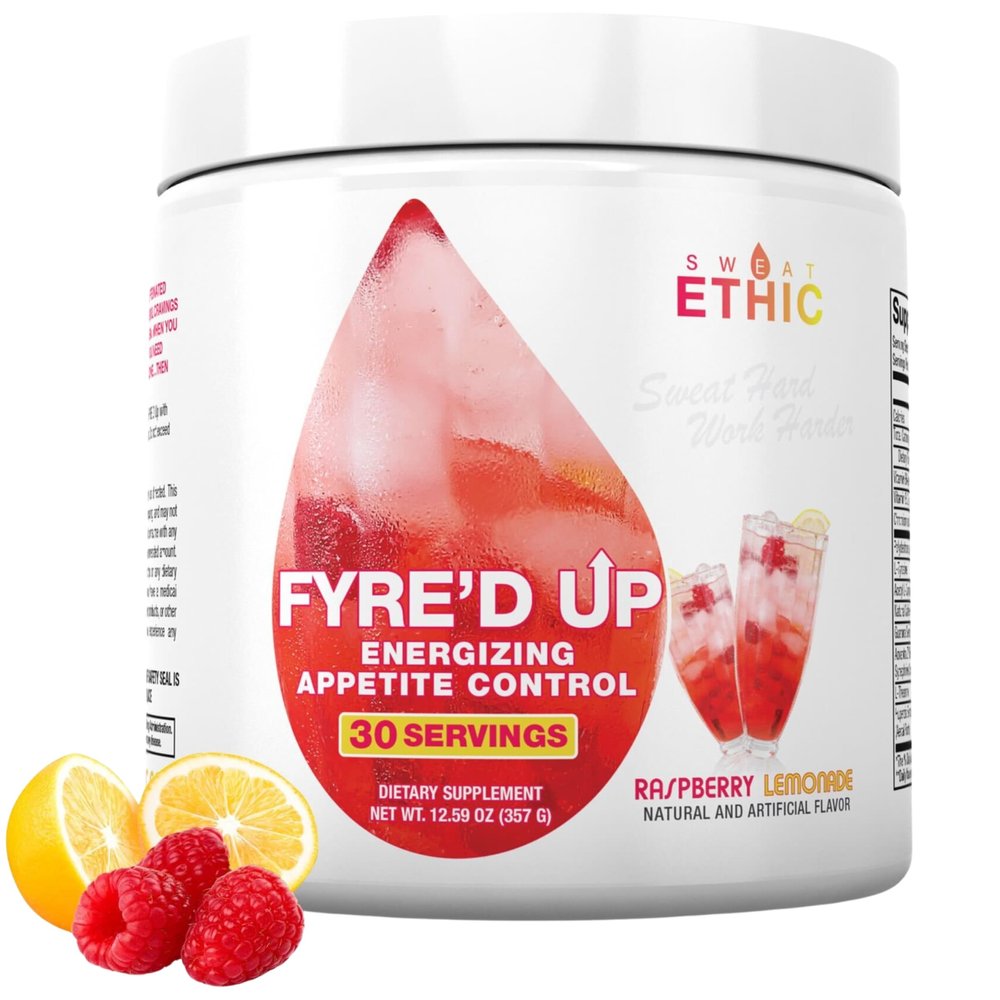 Sweat Ethic FYRED UP, 200MG Natural Caffeine, Supports Active Lifestyle & Dietary Control, Easy-Mix Powder for Pre Workout Energy, Raspberry Lemonade Flavor, 30 Srvgs