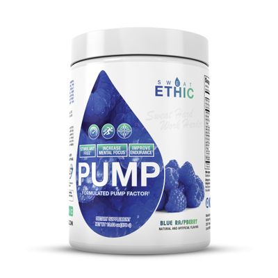 Sweat Ethic Pump Pre Workout Powder, Caffeine Free Pre Workout With Citrulline Malate, Betapower, Beta Alanine, Capros Indian Gooseberry, and Alpha Gpc, Easy to Mix, Blue Raspberry Flavor, 42 Servings