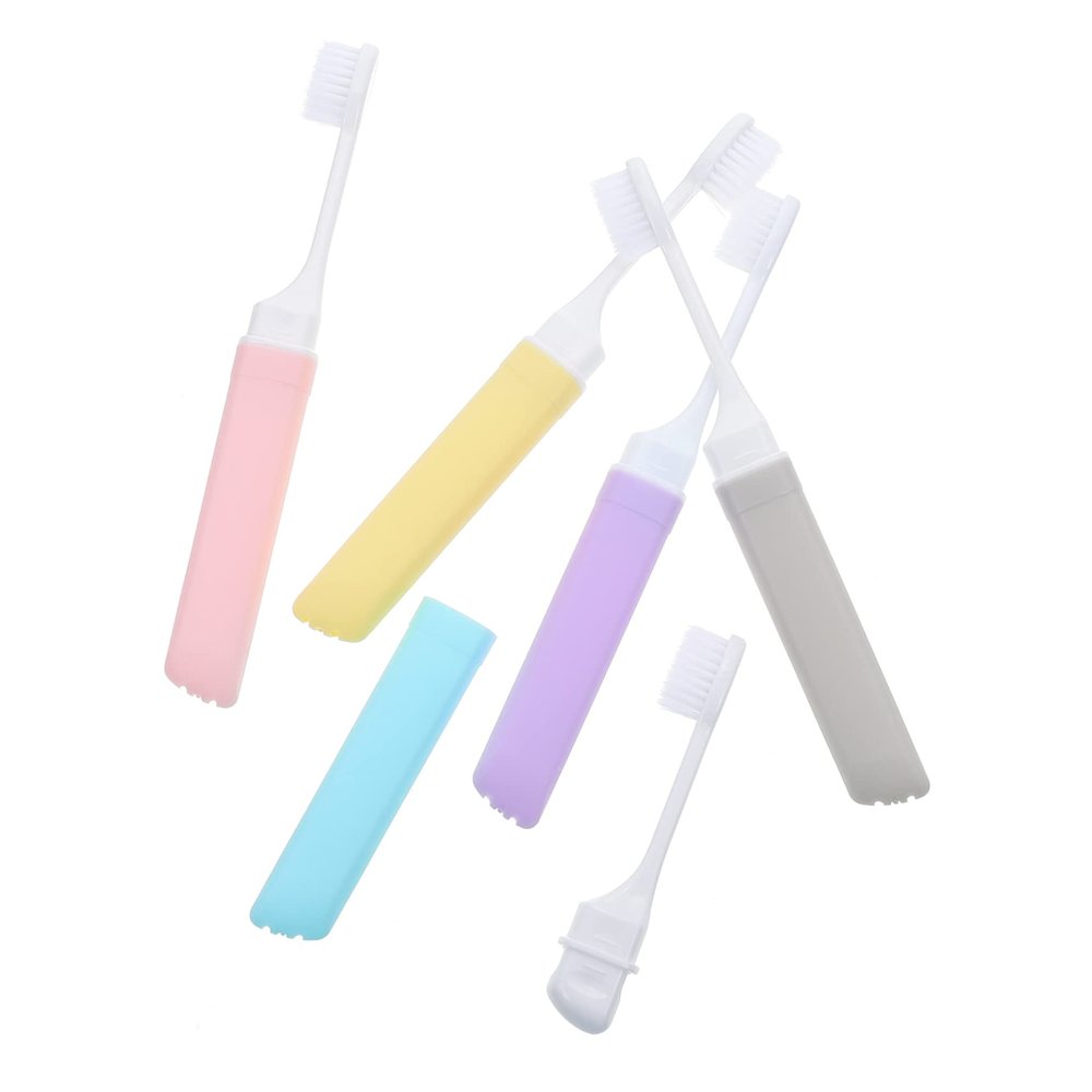 OHPHCALL 5pcs Soft Bristle Folding Toothbrush for Adults Convenient Travel Toothbrush Ergonomic Non- Handle Portable and Compact Design for Easy Carrying Multi-Color Options