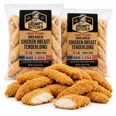 Grumpy Butcher Breaded Chicken Breast Tenderloins, 2 bags (5 lb each) - Large Ready to Cook Natural Chicken Tenders - Premium Poultry Breed - Ships Frozen