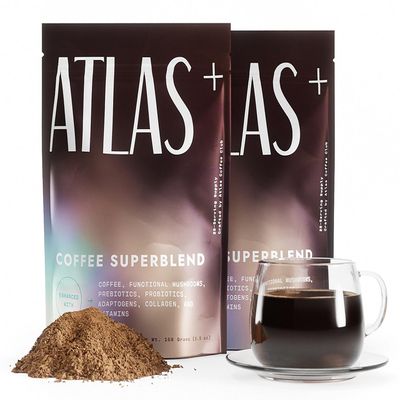 Atlas+ Mushroom Coffee Superblend Premium Coffee with Collagen, Probiotics, D3 & B12, Lions Mane, Reishi, Cordyceps for Energy, Focus, Immunity & Gut Health 56 Servings (2 Bags)