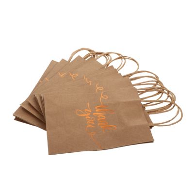 FRCOLOR 12pcs Portable Kraft Paper Handles Thank You Gold Design for and Item Storage
